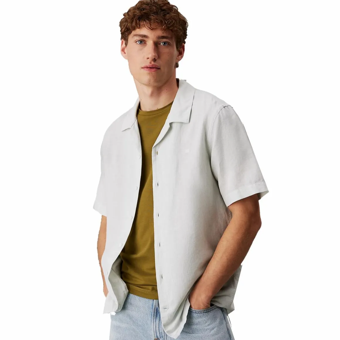 Calvin Klein Linen Cotton Cuban S/s Shirt Ace