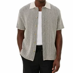 Easton Knitted Ss Shirt Ivory/black