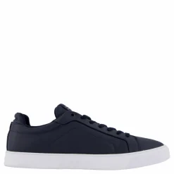 Flag Embroidery Leather Court Trainers Blue