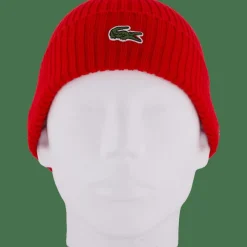 Rib Knit Brushed Wool Beanie Red